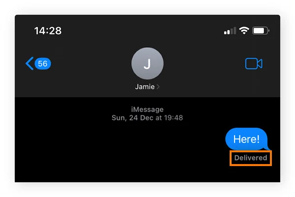一条显示文本送达状态的iMessage示例。